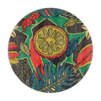 Tropical fruits, leaves, doodle floral pattern. cutting board