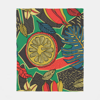 Tropical fruits, leaves, doodle floral pattern. fleece blanket