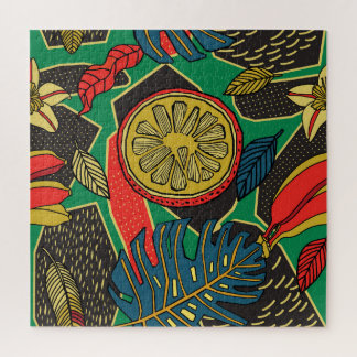 Tropical fruits, leaves, doodle floral pattern. jigsaw puzzle