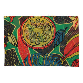 Tropical fruits, leaves, doodle floral pattern. pillowcase
