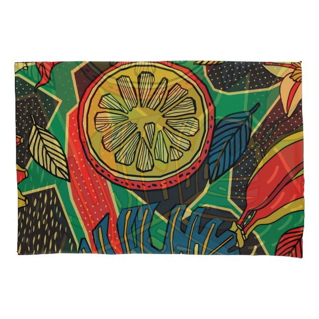 Tropical fruits, leaves, doodle floral pattern. pillowcase (Front)