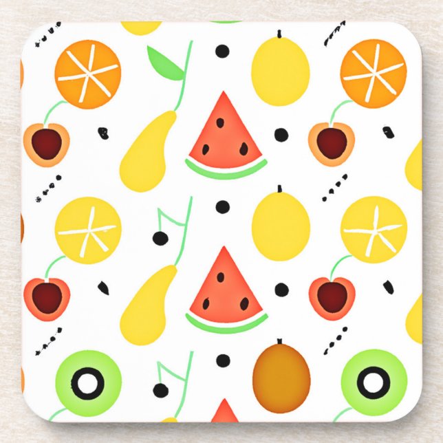 Tropical Fruits Pattern Design Coaster (Front)