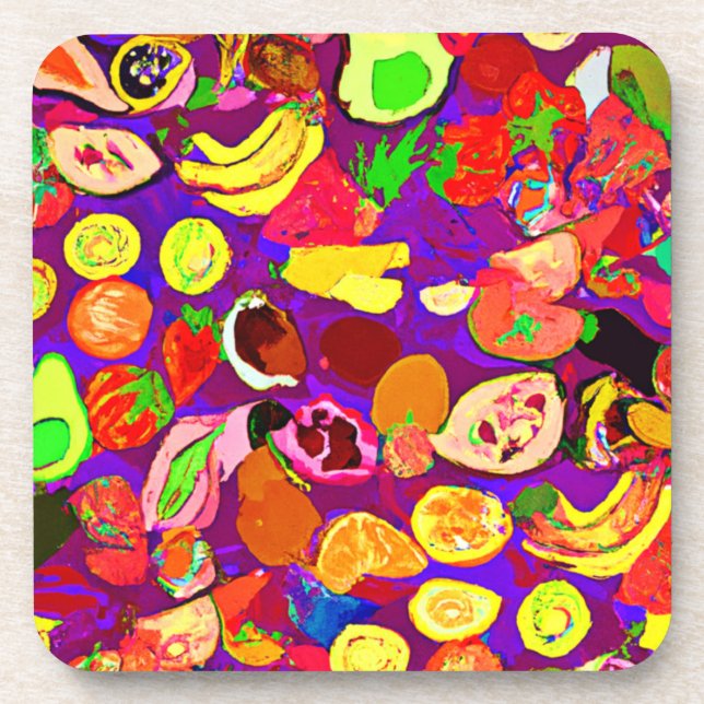 Tropical Fruits Patterns Painting Art. Buy Now Coaster (Front)