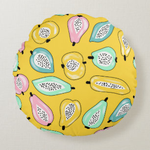 Tropical fruits print pattern illustration round cushion