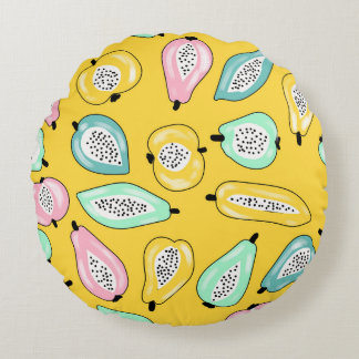 Tropical fruits print pattern illustration round cushion