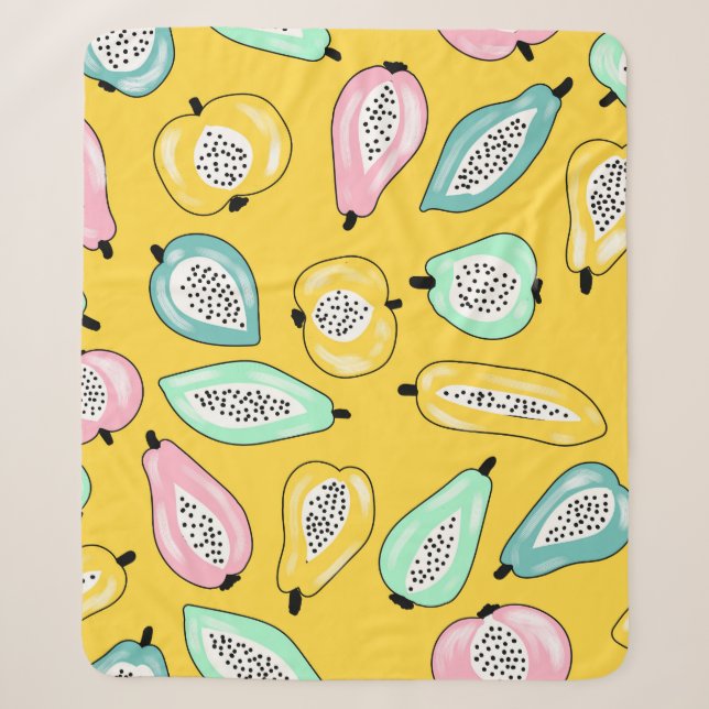 Tropical fruits print pattern illustration sherpa blanket (Front)