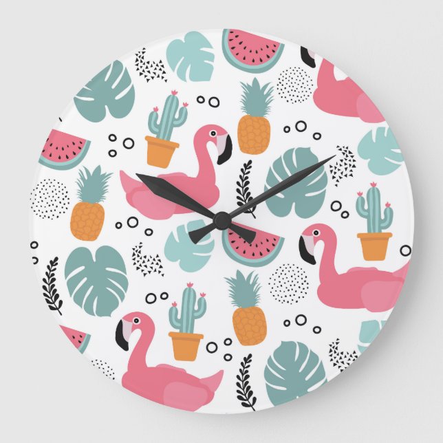 Tropical fruits: repeating pattern. large clock (Front)