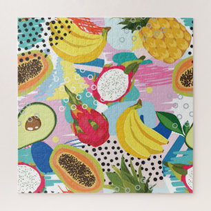 Tropical Fruits, Seamless Vintage Pattern. Jigsaw Puzzle