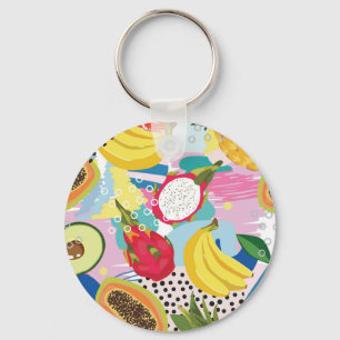 Tropical Fruits, Seamless Vintage Pattern. Key Ring
