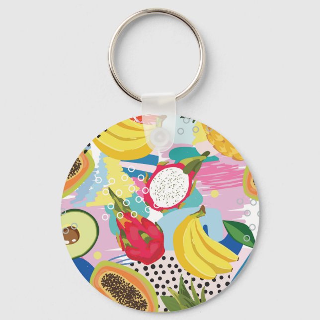 Tropical Fruits, Seamless Vintage Pattern. Key Ring (Front)