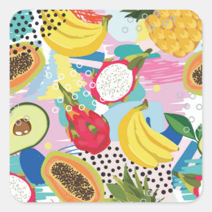 Tropical Fruits, Seamless Vintage Pattern. Square Sticker