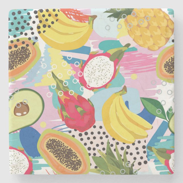 Tropical Fruits, Seamless Vintage Pattern. Stone Coaster (Front)
