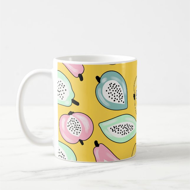 Tropical Fruits: Vibrant Print Pattern Coffee Mug (Left)