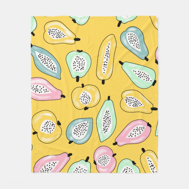 Tropical Fruits: Vibrant Print Pattern Fleece Blanket (Front)