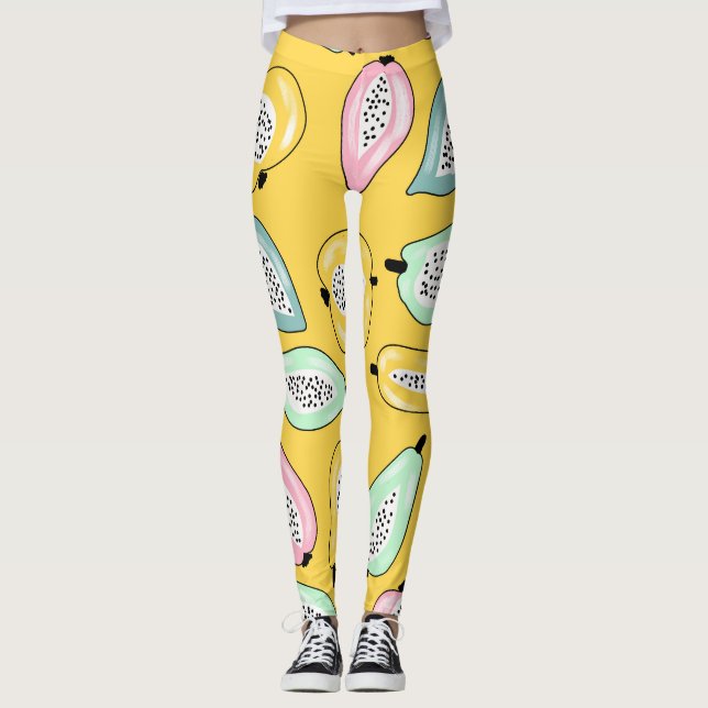 Tropical Fruits: Vibrant Print Pattern Leggings (Front)