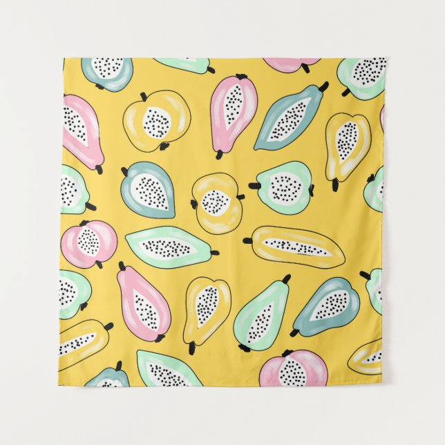 Tropical Fruits: Vibrant Print Pattern Tapestry (Front)