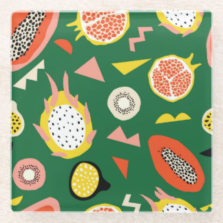 Tropical fruits: vibrant seamless pattern. glass coaster