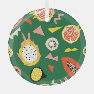 Tropical fruits: vibrant seamless pattern. glass tree decoration