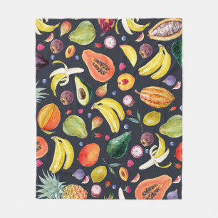 Tropical Fruits: Watercolor Multifruit Pattern. Fleece Blanket
