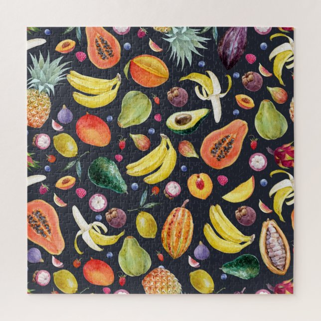 Tropical Fruits: Watercolor Multifruit Pattern. Jigsaw Puzzle (Vertical)