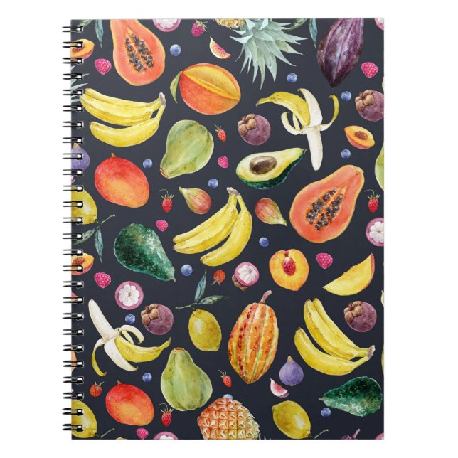 Tropical Fruits: Watercolor Multifruit Pattern. Notebook (Front)