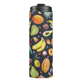 Tropical Fruits: Watercolor Multifruit Pattern. Thermal Tumbler
