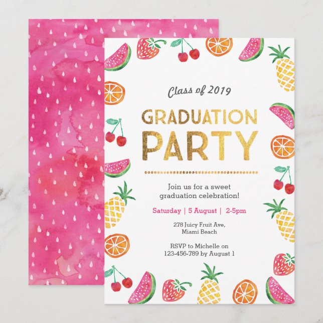 Tropical Fruity Kids Graduation party Invitation (Front/Back)