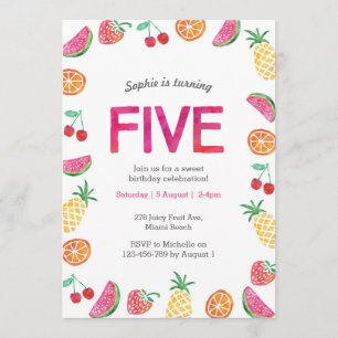 Tropical fruity Pink Birthday Invitation