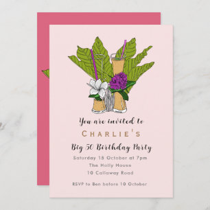 Tropical fun colourful 50 birthday cocktail party invitation