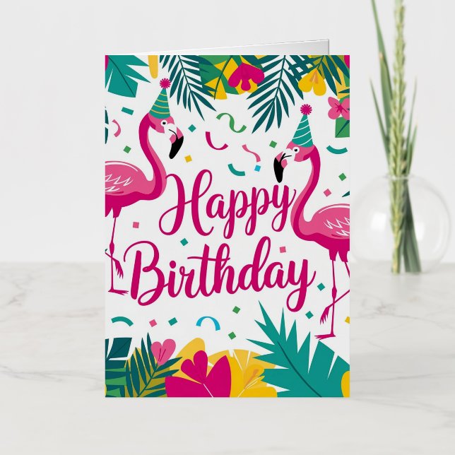 Tropical Fun Flamingo Birthday Design Foil Greeting Card (Front)