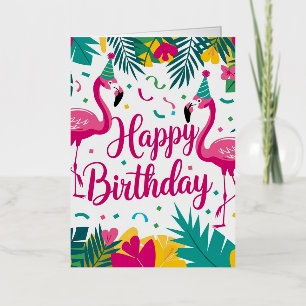 Tropical Fun Flamingo Birthday Design Foil Greeting Card