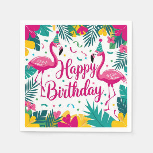Tropical Fun Flamingo Birthday Design Napkin
