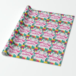 Tropical Fun Flamingo Birthday Design Wrapping Paper