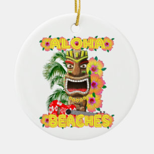 Tropical Funny Aloha Beaches Hawaiian Tiki Ceramic Tree Decoration