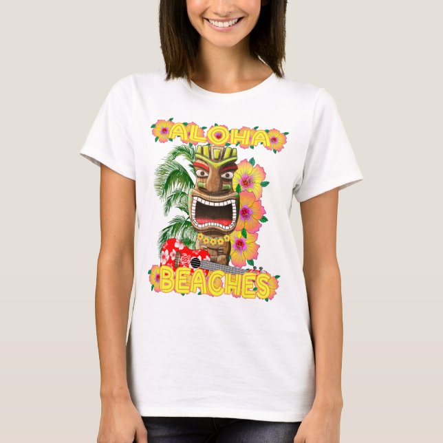 Tropical Funny Aloha Beaches Hawaiian Tiki T-Shirt (Front)