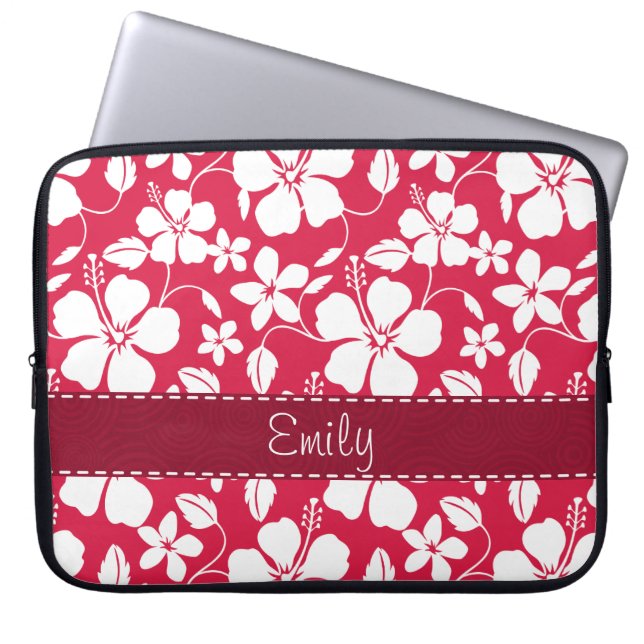 Tropical Fuschia Floral Pattern Laptop Sleeve (Front)