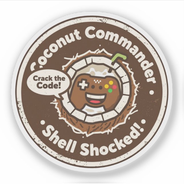 Tropical Gaming Humour "Crack the Code!" Coconut  (Front)