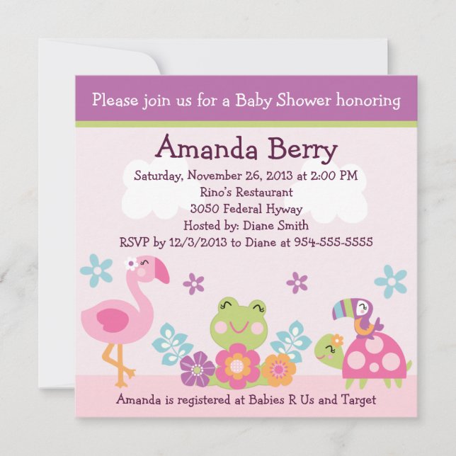Tropical Garden/Animals Baby Shower Invitation (Front)
