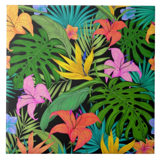 Tropical Garden, bright and sunny colours Tile (Front)