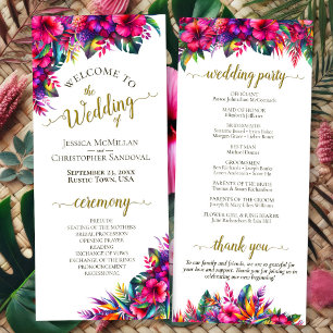 Tropical Garden Colourful Hibiscus Floral Wedding Programme