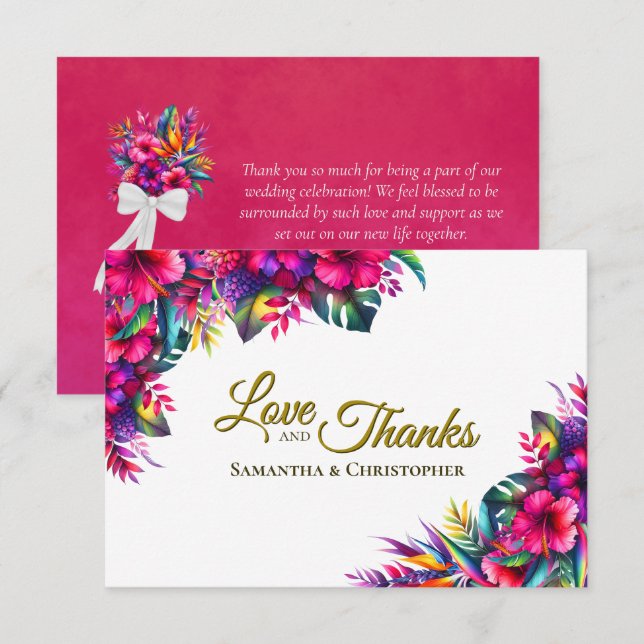 Tropical Garden Colourful Love & Thanks Wedding Thank You Card (Front/Back)
