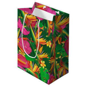 Tropical Garden Floral Leaves Luau Party Gift Bag