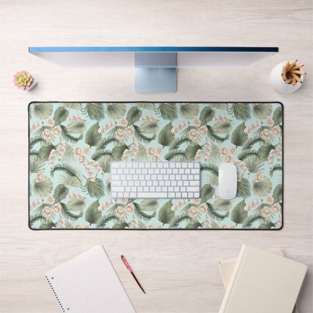 Tropical Garden Floral Orchid & Palm Pattern Desk Mat (Office 1)