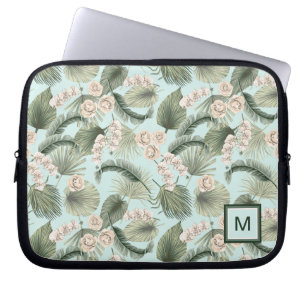 Tropical Garden Floral Orchid & Palm Pattern Laptop Sleeve