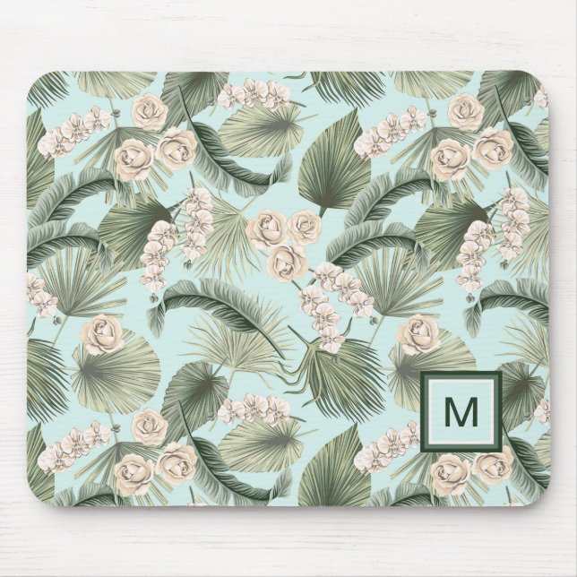 Tropical Garden Floral Orchid & Palm Pattern Mouse Mat (Front)