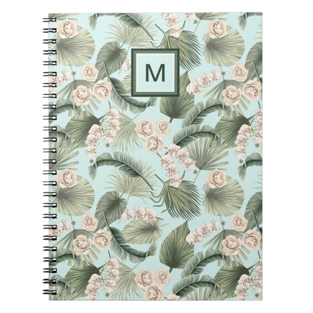 Tropical Garden Floral Orchid & Palm Pattern Notebook (Front)