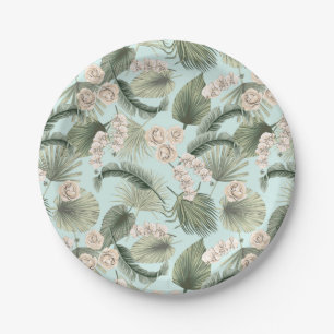 Tropical Garden Floral Orchid & Palm Pattern Paper Plate