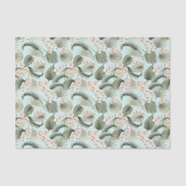 Tropical Garden Floral Orchid & Palm Pattern Tissue Paper (Front)
