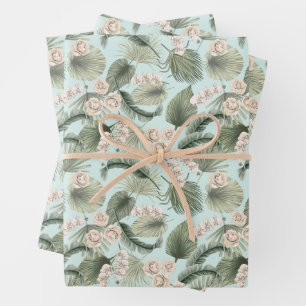 Tropical Garden Floral Orchid & Palm Pattern Wrapping Paper Sheet