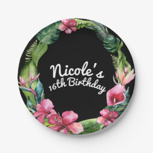 Tropical Garden Flowers & Leaves Chic Luau Party Paper Plate